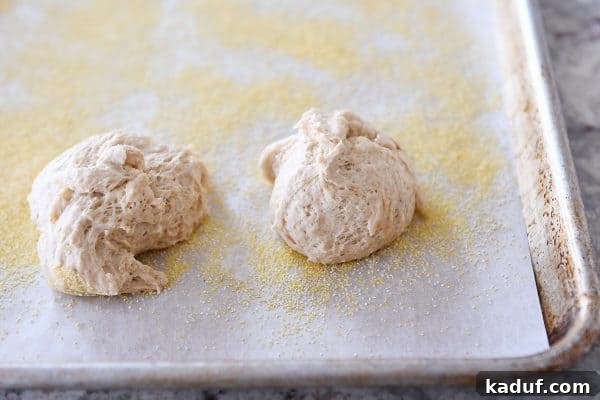 Ragged balls of english muffin dough.
