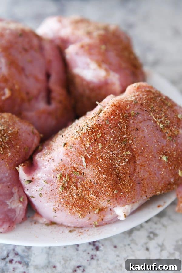 Tender BBQ Pork Tacos Instant Pot Slow Cooker Friendly 4 Large chunks of pork roast generously rubbed with a savory spice blend, ready for cooking in the Instant Pot to create flavorful BBQ pork tacos.