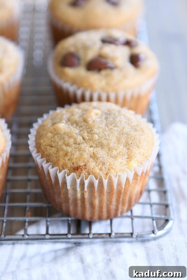 Irresistible Banana Muffins 2 The best banana muffins cooling on wire rack, showcasing their golden-brown tops and moist interior.