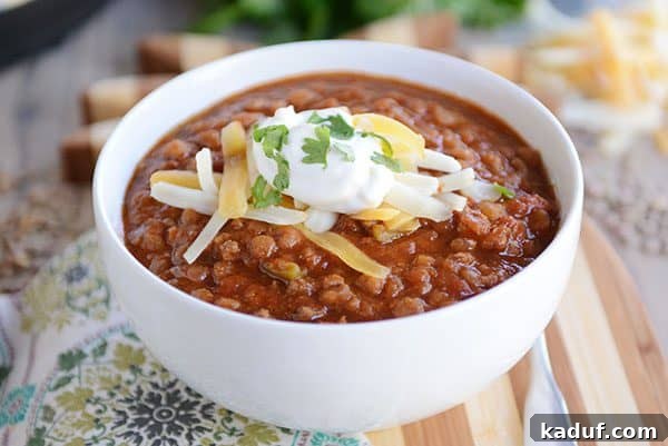 Survival Pantry: Over 40 Recipes & Emergency Food Prep 2 Delicious Instant Pot Lentil Chili, a hearty and budget-friendly meal, perfect for emergency food storage planning.