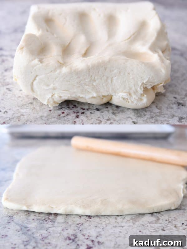 Melt-in-Your-Mouth Homemade Glazed Donuts 11 Rolling out chilled homemade donut dough on a lightly greased countertop.