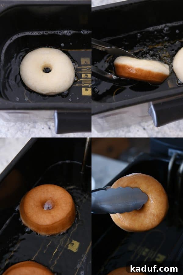 Melt-in-Your-Mouth Homemade Glazed Donuts 19 Frying homemade donuts in hot oil until golden brown.