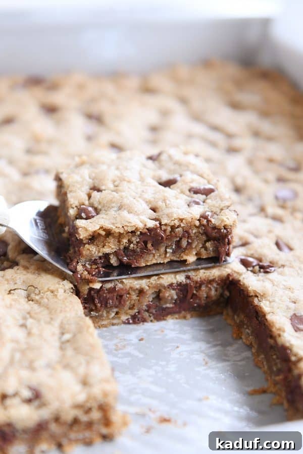 Ultimate Oatmeal Chocolate Chip Coconut Cookie Bars 3 oatmeal chocolate chip coconut cookie bar on spatula