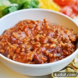 A close-up of the delicious taco salad dipper mixture.