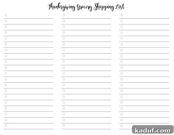 Stress-Free Thanksgiving Dinner Planning Free Printable 7 Organized Thanksgiving grocery shopping list with space for ingredients and quantities