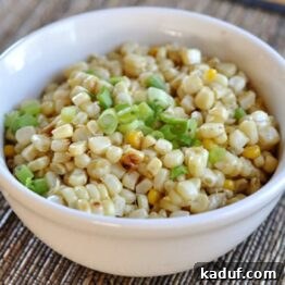 Grilled Corn Salad in a white bowl