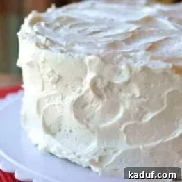 White frosting on a two-layered cake