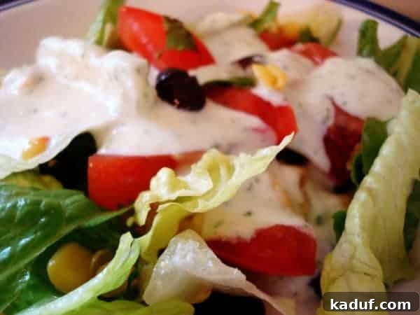 Vibrant Creamy Cilantro Lime Dressing 2 Fresh green salad topped with vibrant creamy cilantro lime dressing and sliced tomatoes.