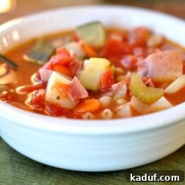 Autumn's Bounty Minestrone 4 A steaming bowl of Autumn Minestrone Soup