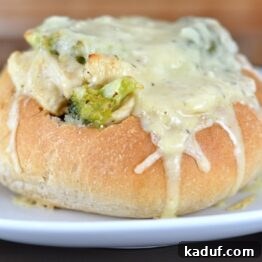 A tantalizing image of the Chicken Cordon Bleu Bread Bowl recipe.