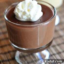 Silky Chocolate Heaven 3 A small glass bowl filled with the rich, dark goodness of homemade chocolate pudding.
