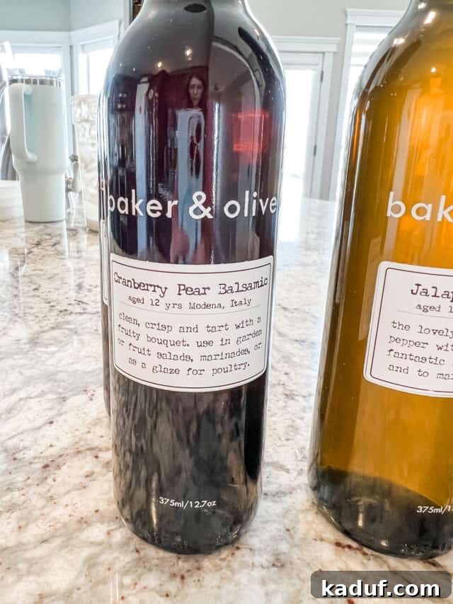 Friday Focus Favorite Finds and Fresh Updates 4 Close-up of three bottles of gourmet vinegar and olive oil.