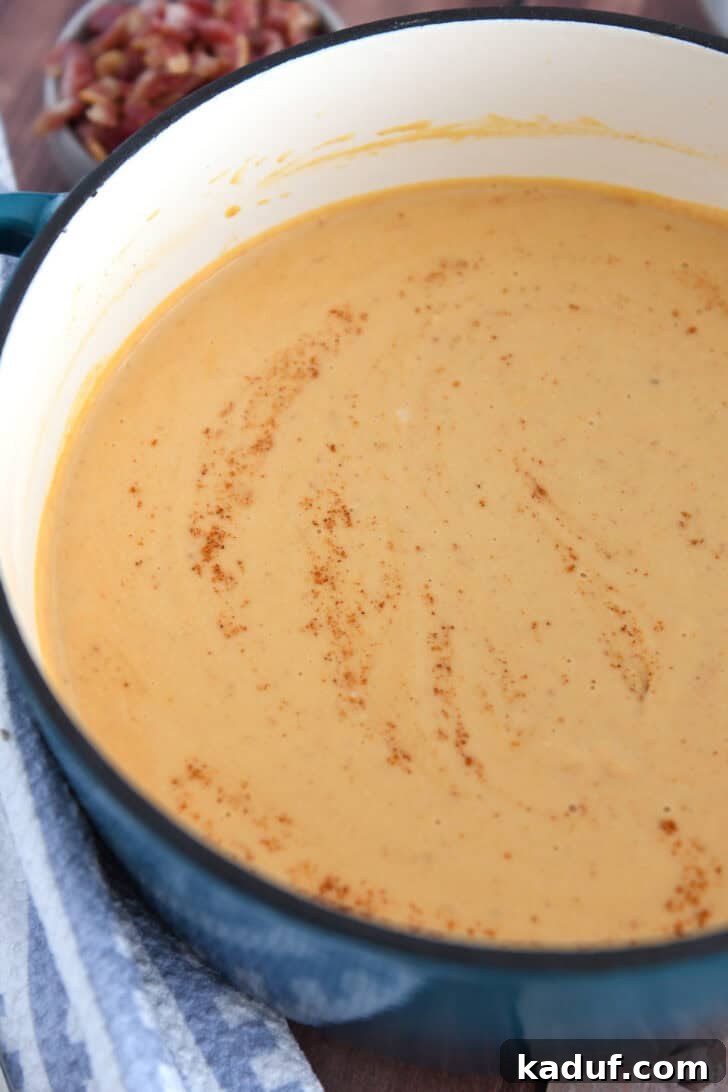 The Ultimate Butternut Squash Soup Experience 7 Butternut squash soup being seasoned with cayenne pepper.