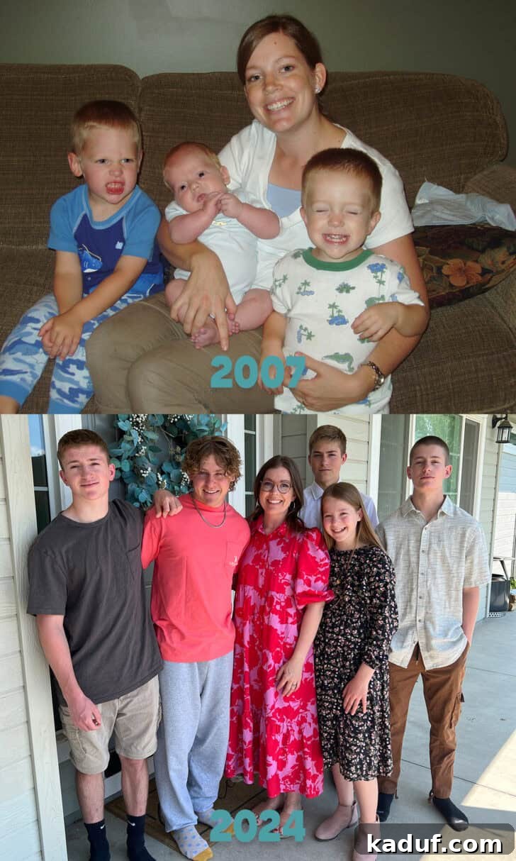 Friday Musings: Gratitude, Inquiry, and Simple Pleasures 3 Family photos from 2007 and 2025.