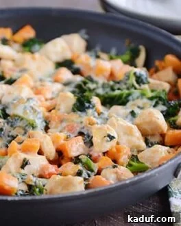 Quick & Easy: 15+ Light Meals Ready in 30 Minutes 11 Cheesy Chicken, Kale and Sweet Potato Skillet Meal