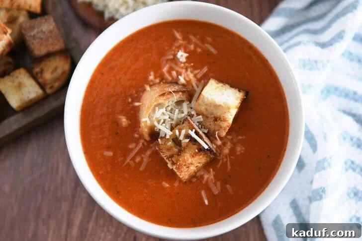 The Ultimate Tomato Soup Experience 7 Tomato soup with croutons and parmesan cheese
