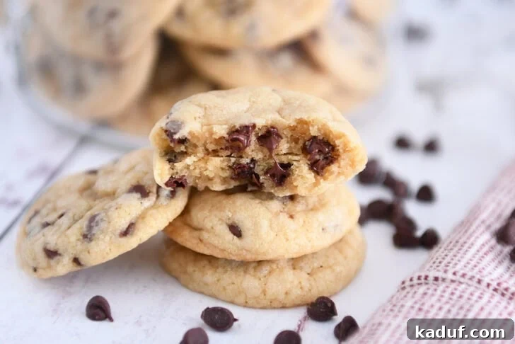 Tiny Chocolate Chip Delights 9 Mini chocolate chip cookie broken in half