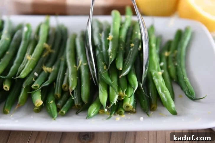 Lemon Garlic Sautéed Green Beans 5 Lemon Garlic Skillet Green Beans being served