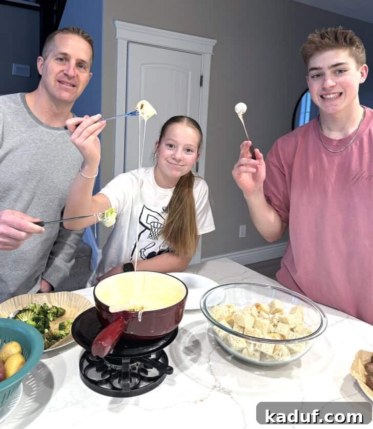 Friday Musings 5 A happy family enjoying a cheese fondue dinner. Creating lasting memories with loved ones.