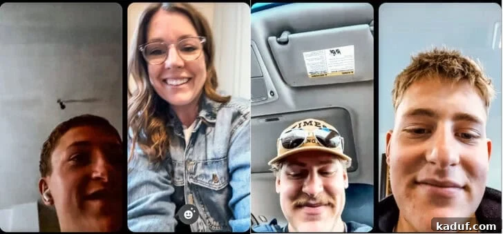 Friday Musings 8 Screenshot of a mom and three sons video messaging each other. Staying connected!