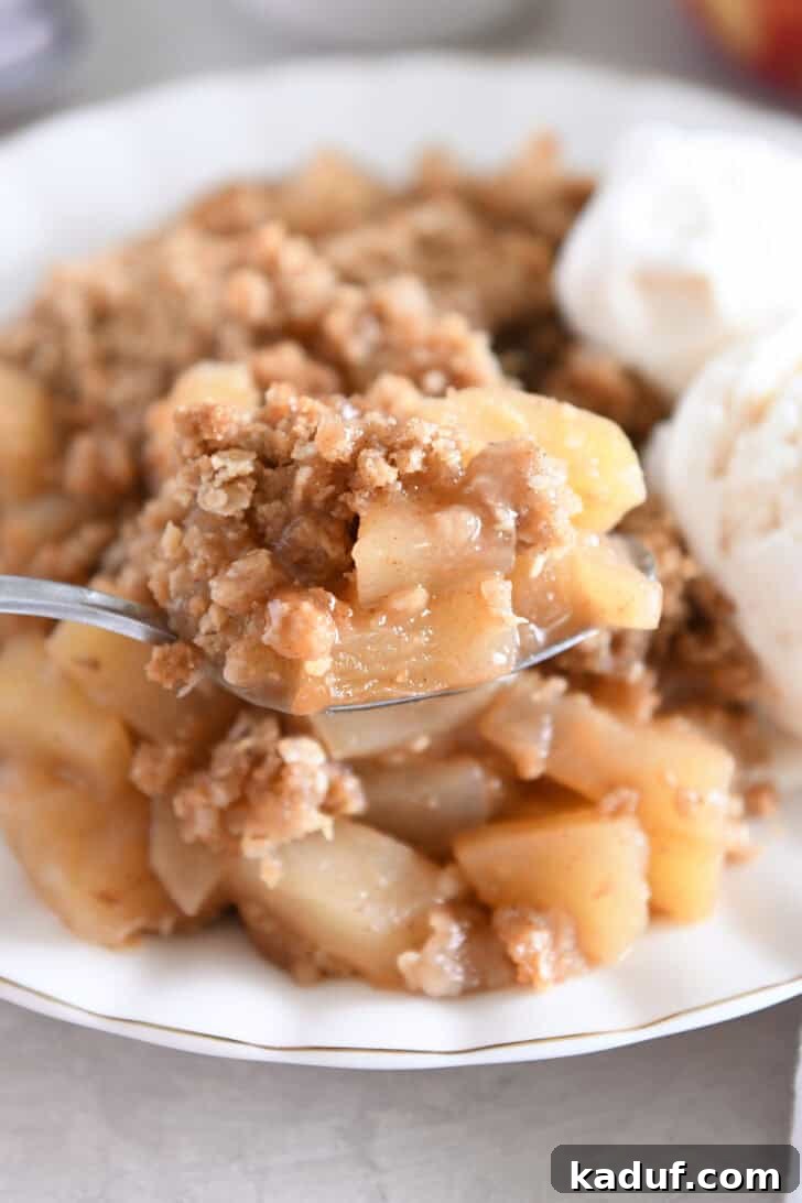 Classic Apple Crisp with Cinnamon Oat Streusel 2 Baked apple crisp in a pan
