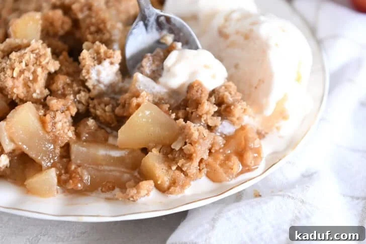 Classic Apple Crisp with Cinnamon Oat Streusel 8 Serving of apple crisp with ice cream